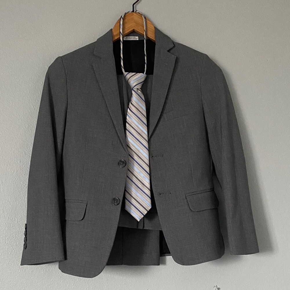 Calvin Klein Gray Kids Suit with Striped Tie